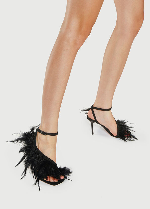 Liu Jo With Heel And Feathers Women\'s Sandals Black | FYB-142038