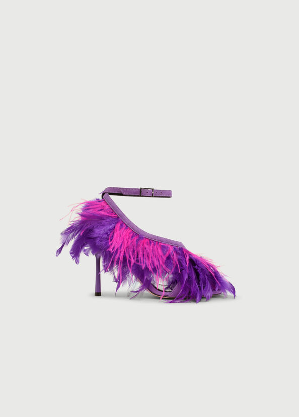 Liu Jo With Heel And Feathers Women's Sandals Purple | UME-513289