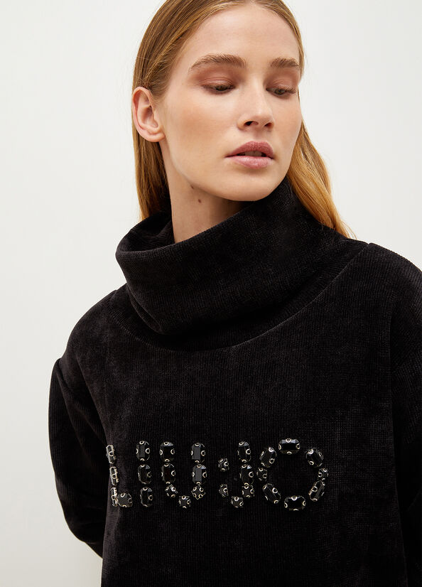 Liu Jo With Logo And Gemstones Women's Sweatshirts Black | IGB-378195