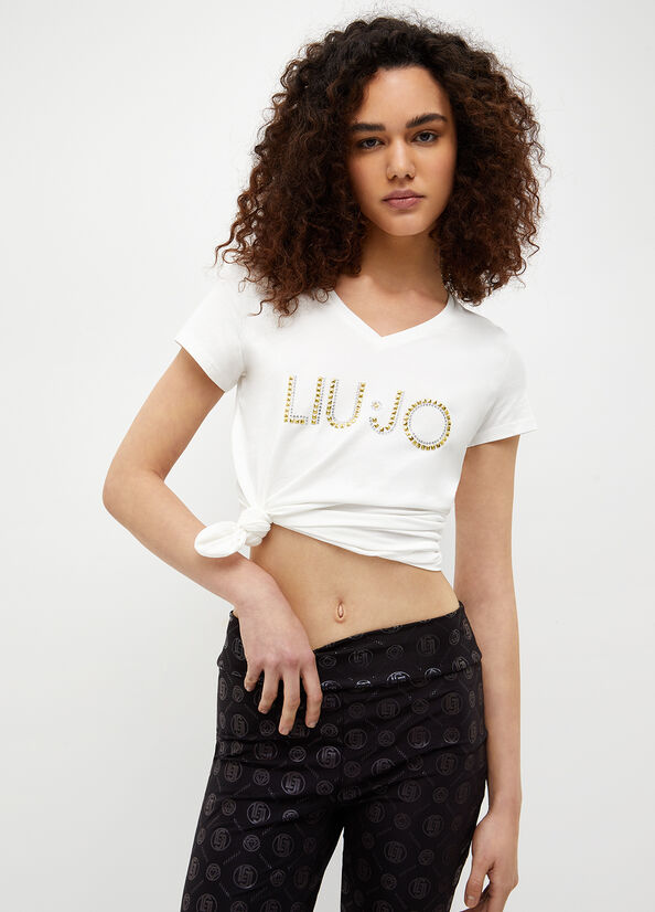 Liu Jo With Logo And Studs Women\'s T Shirts White | QER-830657