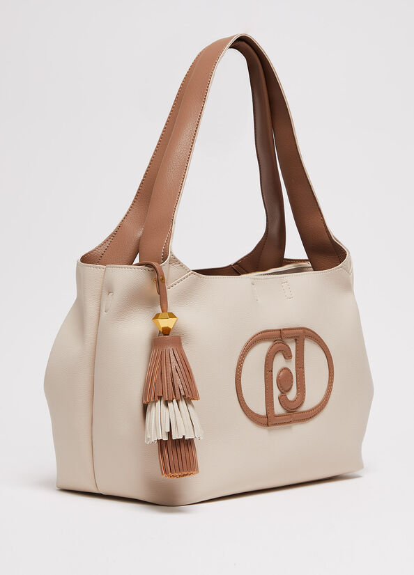 Liu Jo With Logo Women's Shoulder Bags Beige | FEG-830741