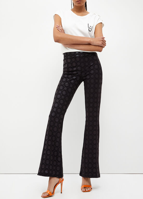 Liu Jo With Monogram Print Women\'s Pants Black | QTV-216345