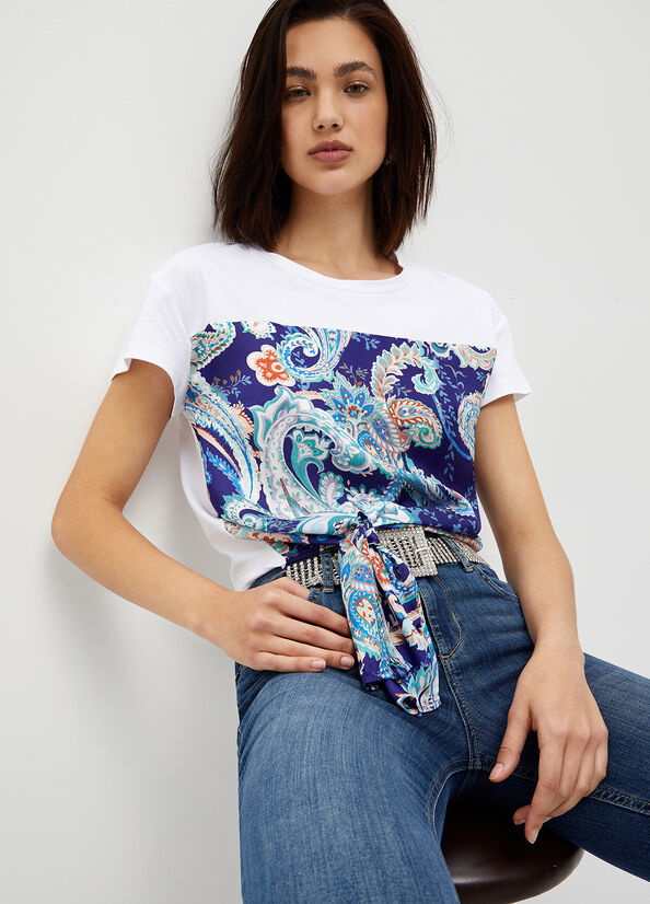 Liu Jo With Paisley Print Women's Tops White / AZURE Blue | CTZ-476052