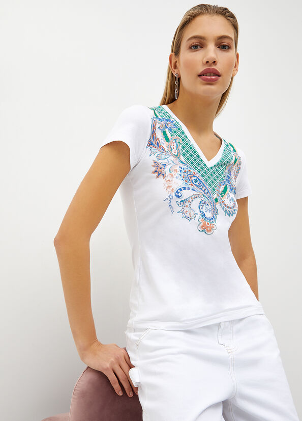 Liu Jo With Paisley Print Women's Tops White | DNB-603917