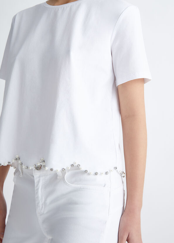 Liu Jo With Pearls And Rhinestones Women's Tops White | AQR-402163