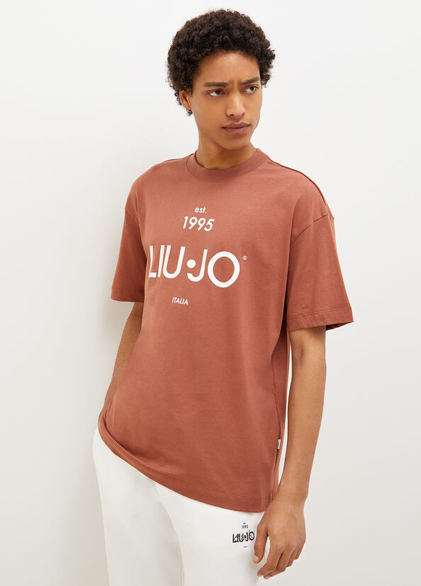 Liu Jo With Print Men\'s T Shirts Brown | HMV-801432