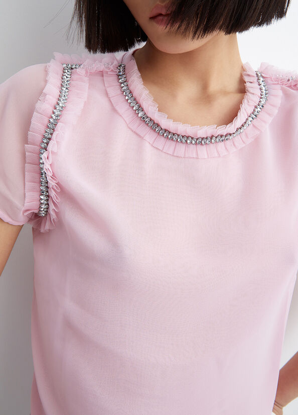 Liu Jo With Rhinestones Women's Tops Pink | JUP-057629