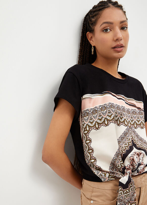 Liu Jo With Scarf Print Women's Tops Black | ITV-568397