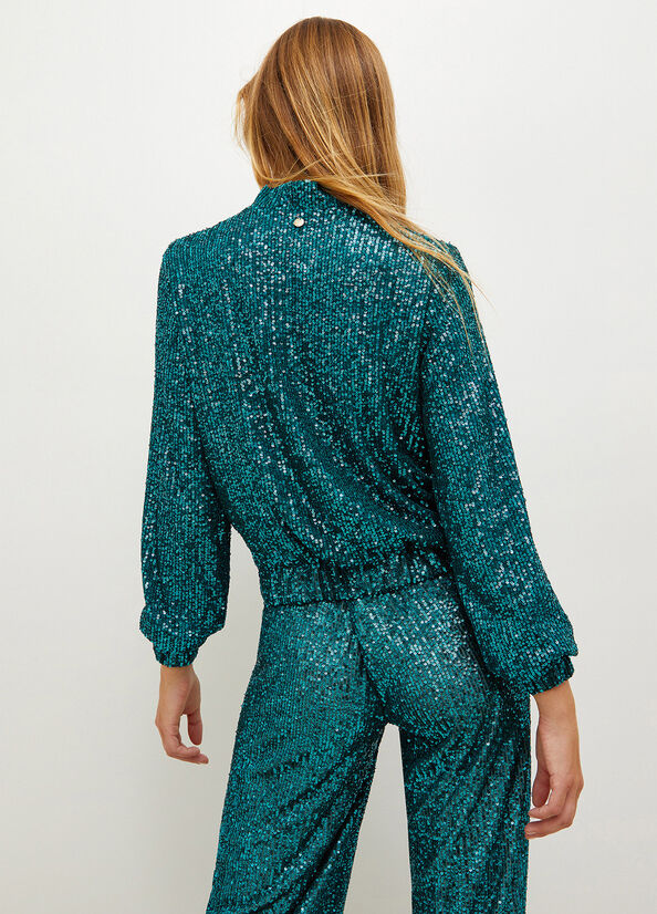 Liu Jo With Sequins Women's Jackets Peacock | ANY-745132