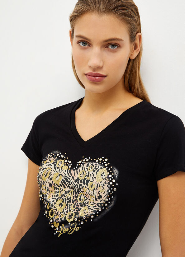 Liu Jo With Wild Heart Print Women's Tops Black | XDI-954863