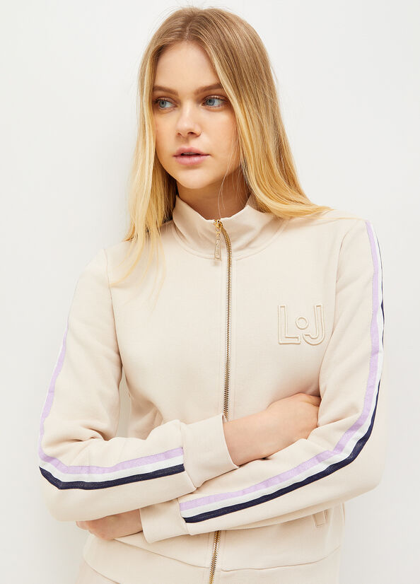 Liu Jo With Zip And Logo Women's Sweatshirts Light Beige | JXS-871639