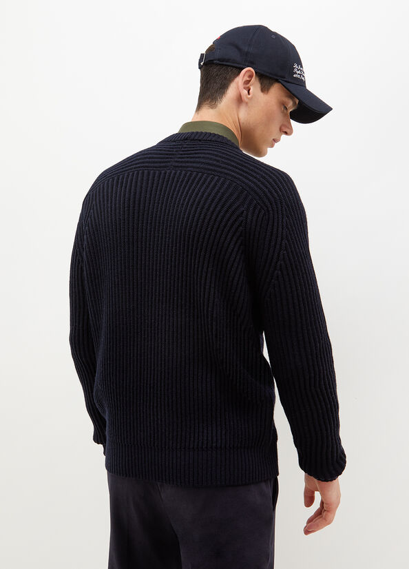 Liu Jo Wool Pullover Men's Sweaters Dark Blue | DGB-076458