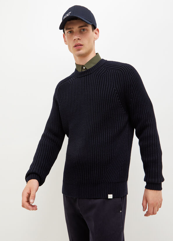 Liu Jo Wool Pullover Men\'s Sweaters Dark Blue | DGB-076458