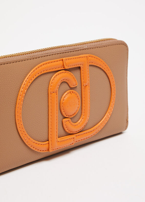 Liu Jo Zip Around With Logo Women's Wallets Brown | CEQ-430259