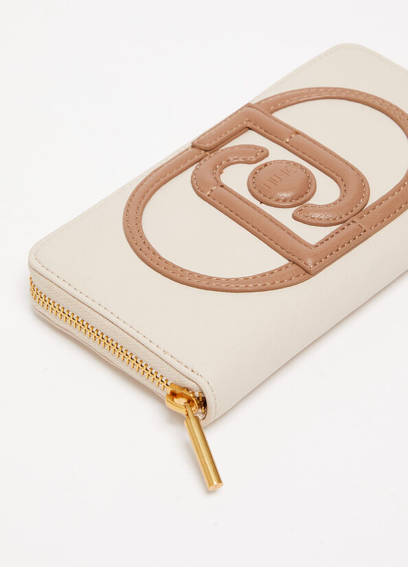 Liu Jo Zip Around With Logo Women's Wallets Cream | CNL-256741