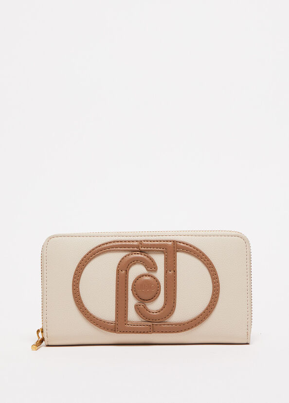 Liu Jo Zip Around With Logo Women\'s Wallets Cream | CNL-256741