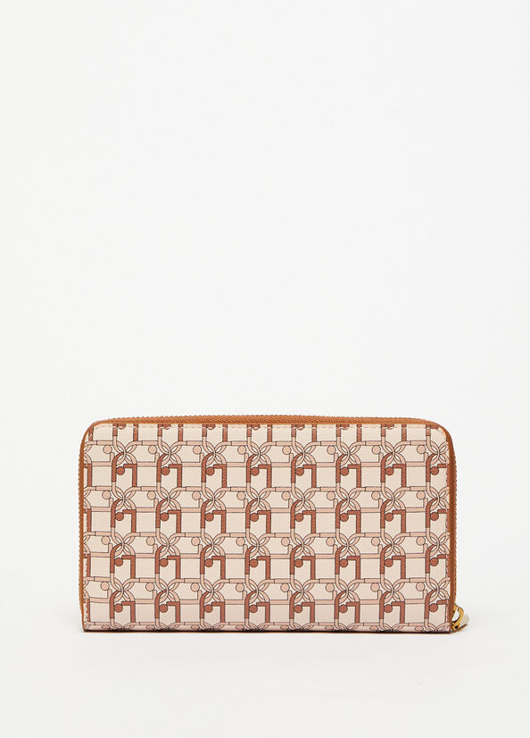 Liu Jo Zip Around With Logo Women's Wallets Light Brown | NKX-690437