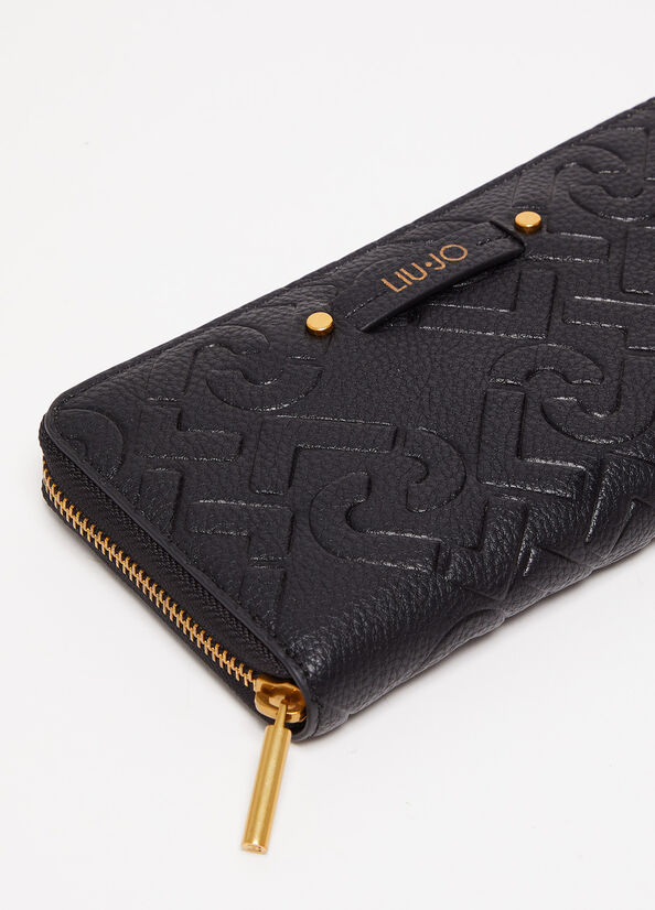 Liu Jo Zip Around With Logo Women's Wallets Black | UEP-120369