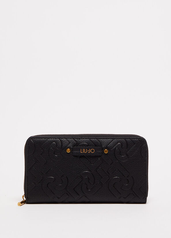 Liu Jo Zip Around With Logo Women\'s Wallets Black | UEP-120369