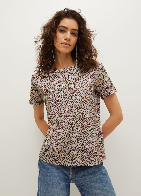 Liu Jo Animal-Print Cotton Women's T Shirts Grey | UZY-829457