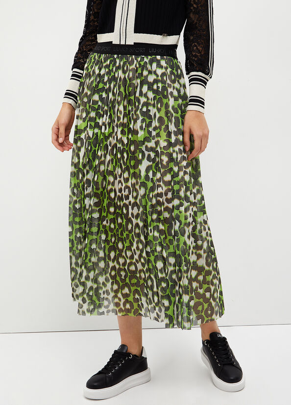 Liu Jo Animal Print Pleated Women's Skirts Green | IDQ-851907