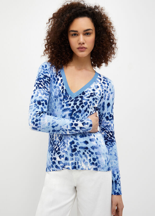 Liu Jo Animal Print Women's Sweaters Light Blue | BQU-049158