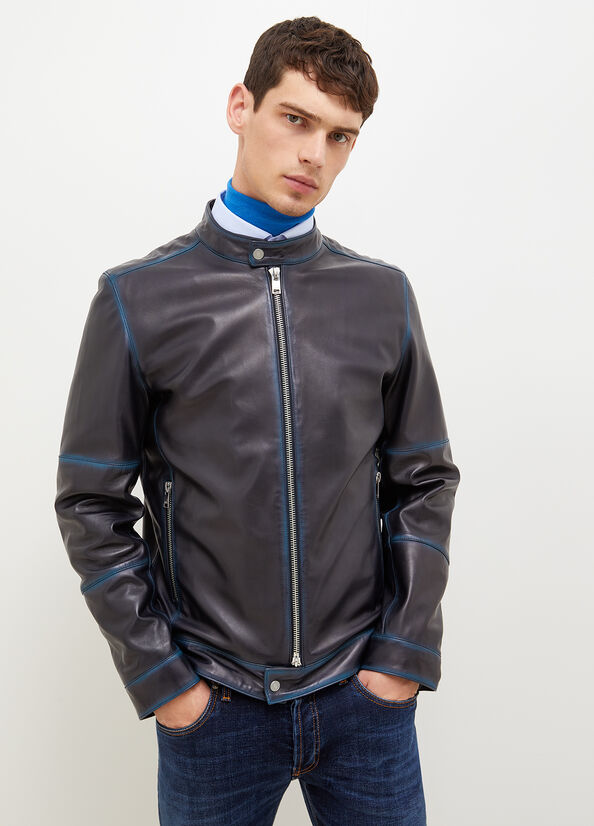 Liu Jo Biker With Shades Men's Jackets Black / Blue | ZLB-015497