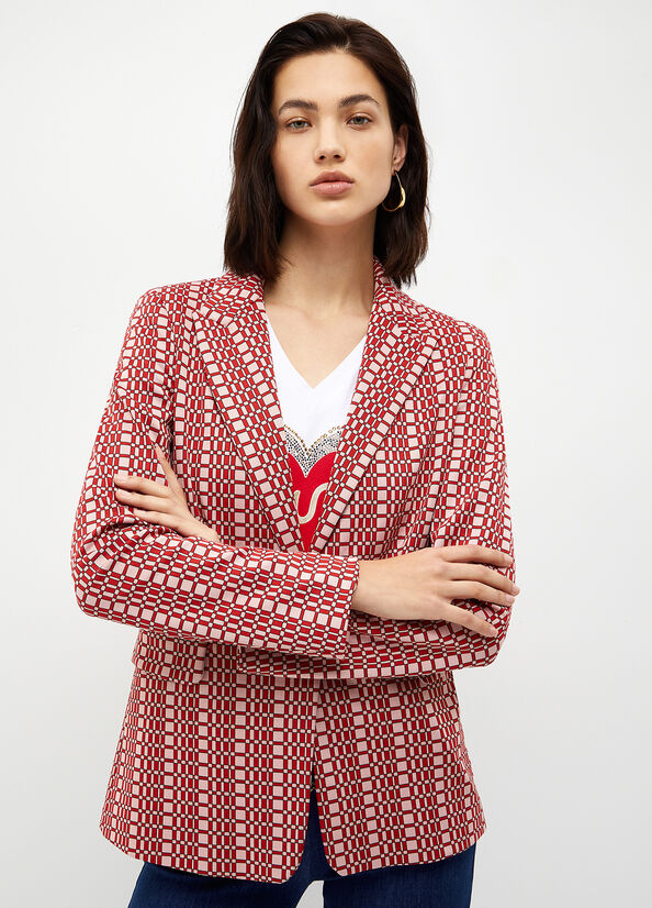 Liu Jo Blazer With Optical Pattern Women's Jackets Red | YUM-915740