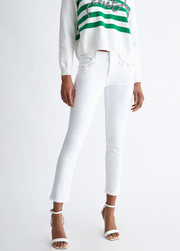 Liu Jo Bottom Up With Pearls Women's Pants White | KLO-913726