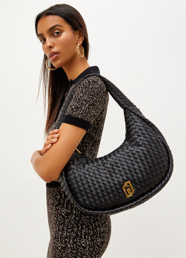 Liu Jo Braided With Logo Women's Shoulder Bags Black | ULA-702358