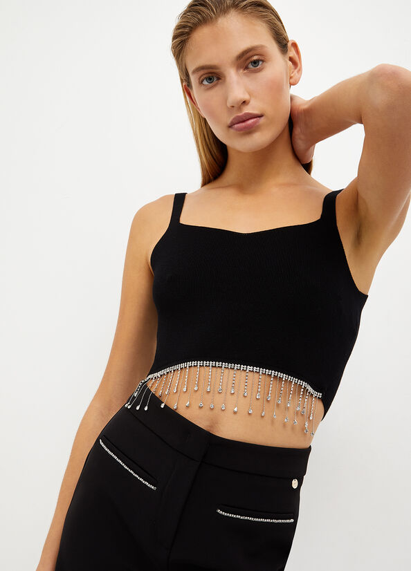 Liu Jo Bralette With Jewel Fringes Women's T Shirts Black | LFE-439076