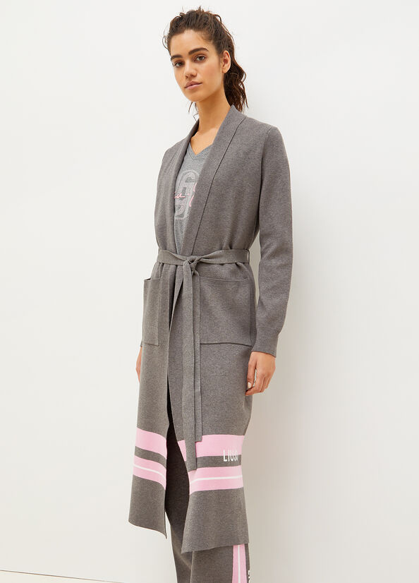 Liu Jo Cardigan With Logo Women's Sweaters Grey / Pink | CHT-163892