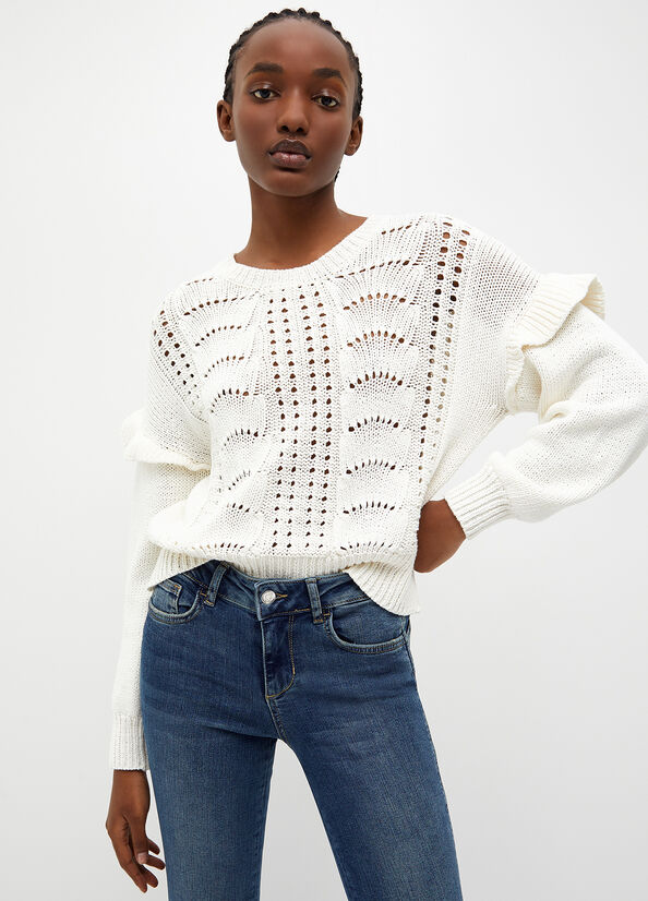 Liu Jo Cotton Crochet Women's Sweaters White | XLE-365917