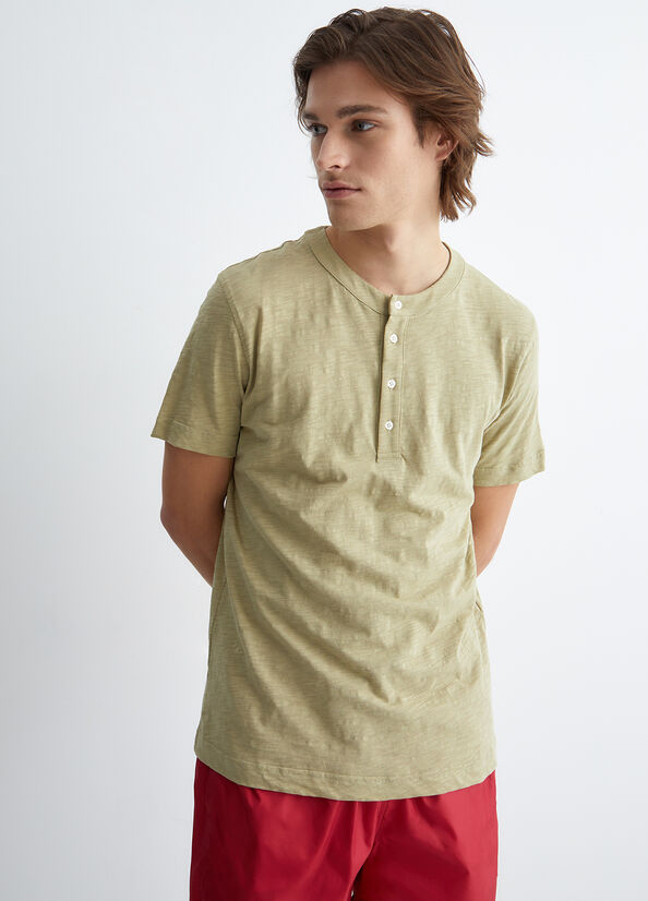 Liu Jo Cotton Henley Men's T Shirts Beige | XNW-614280