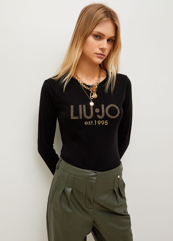 Liu Jo Cotton With Logo Women's T Shirts Black | QYG-213459