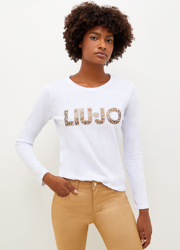 Liu Jo Cotton With Logo Women's T Shirts White | URO-736029