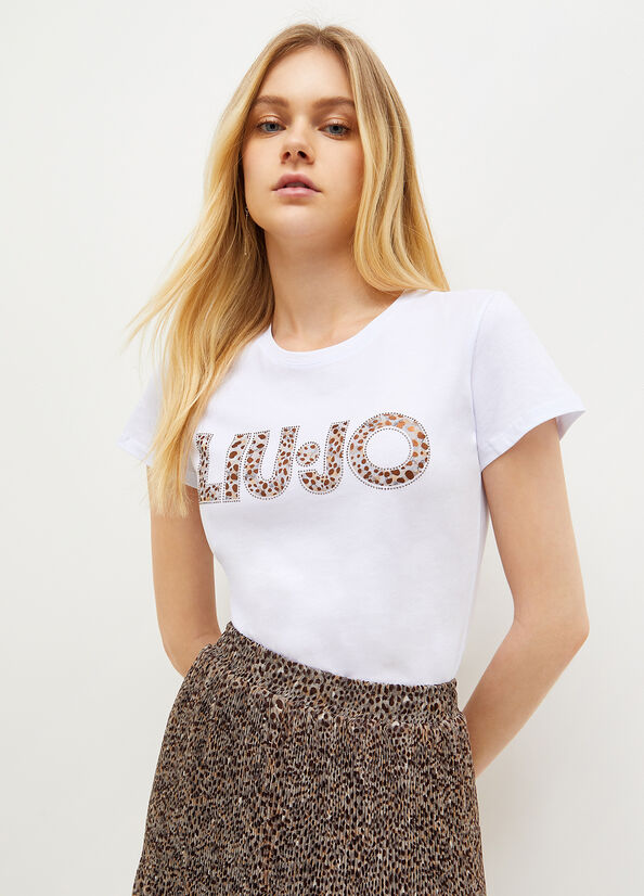 Liu Jo Cotton With Logo Women's T Shirts White | YBX-514890