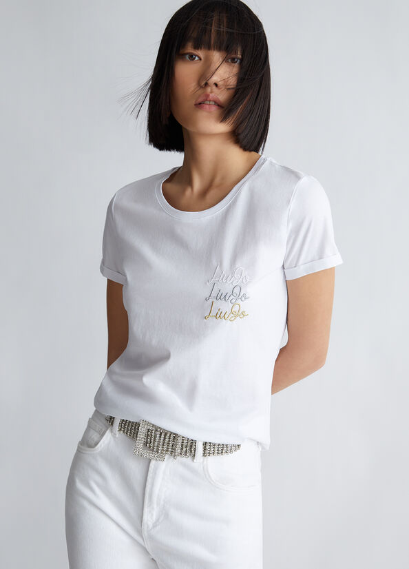 Liu Jo Cotton With Logo Women's Tops White | BMA-713802