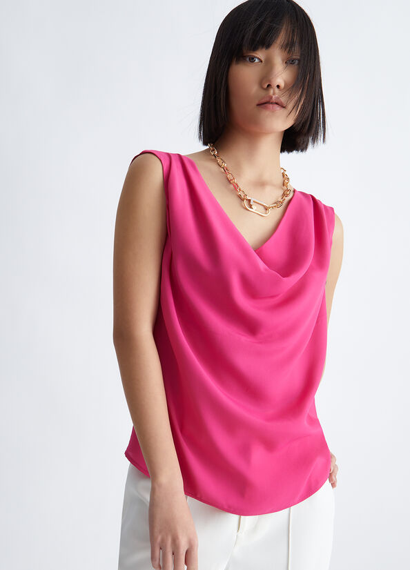 Liu Jo Crepe De Chine Women's T Shirts Fuchsia | VPE-726034