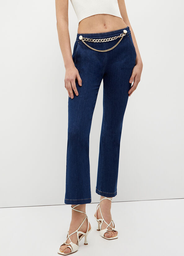 Liu Jo Cropped With Jewel Accessory Women's Straight-Fit Jeans Blue | DCY-197423