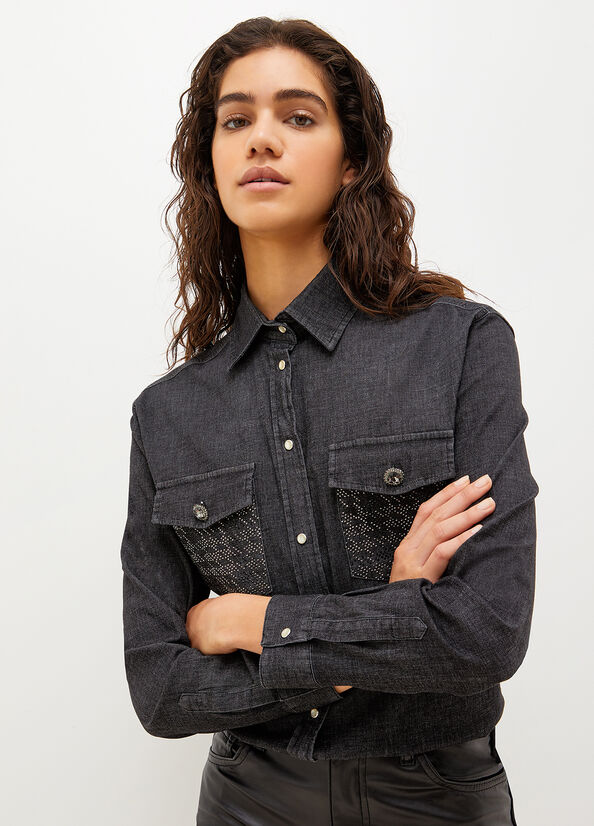 Liu Jo Denim With Gemstones Women's Shirts Black | ZJE-541863