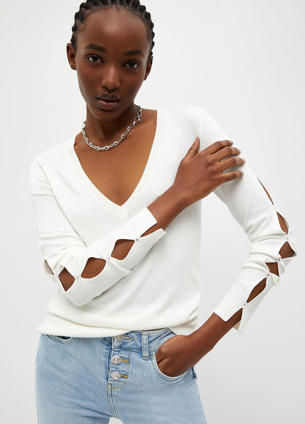 Liu Jo Eco-Friendly Cut-Out Women's Sweaters White | HBI-097132