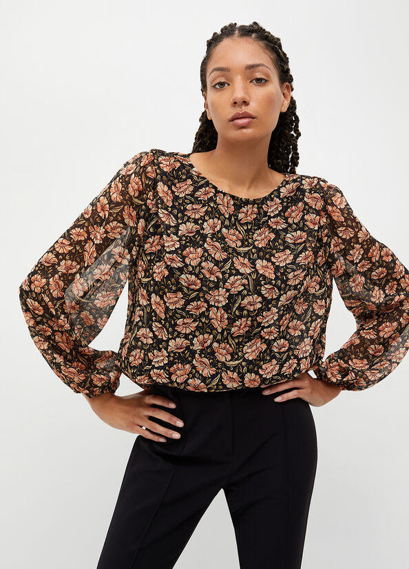 Liu Jo Eco-Friendly Floral Blouse Women's Shirts Black | AUJ-075641