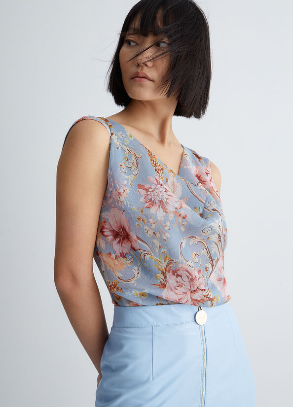 Liu Jo Eco-Friendly Floral Women's Tops Blue | BZM-021795