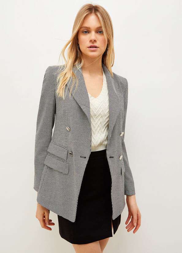 Liu Jo Eco-Friendly Houndstooth Blazer Women's Jackets White / Black | WVO-156780