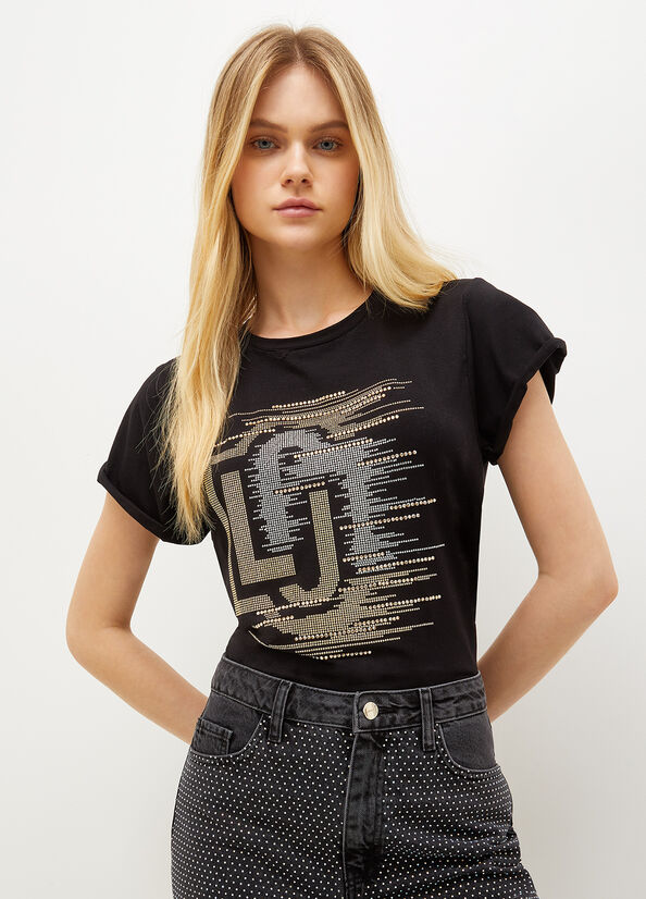 Liu Jo Eco-Friendly Jersey With Logo Women's T Shirts Black | SIJ-741835