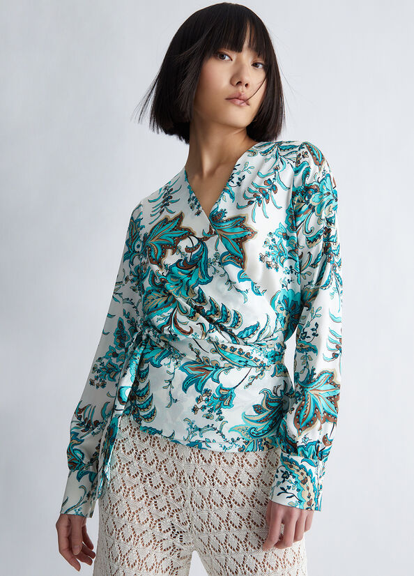 Liu Jo Eco-Friendly Paisley Blouse Women's Shirts Light Turquoise | CIB-314280