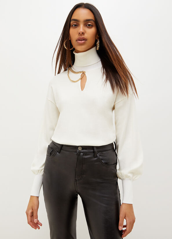 Liu Jo Eco-Friendly Turtleneck With Chain Women's Sweaters White | OPD-513862