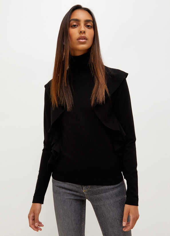 Liu Jo Eco-Friendly Turtleneck With Ruching Women's Sweaters Black | ILU-709381