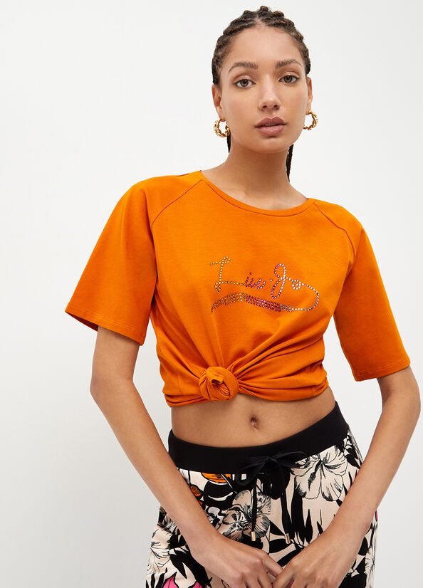 Liu Jo Eco-Friendly With Gemstones Women's T Shirts Orange | PQT-198450